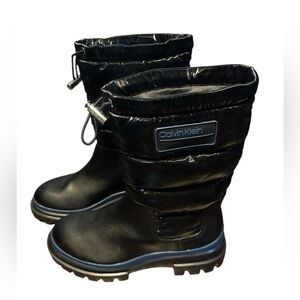 Calvin Klein Shiny Black Mid Calf Laeton Boots Womens 6.5‎
